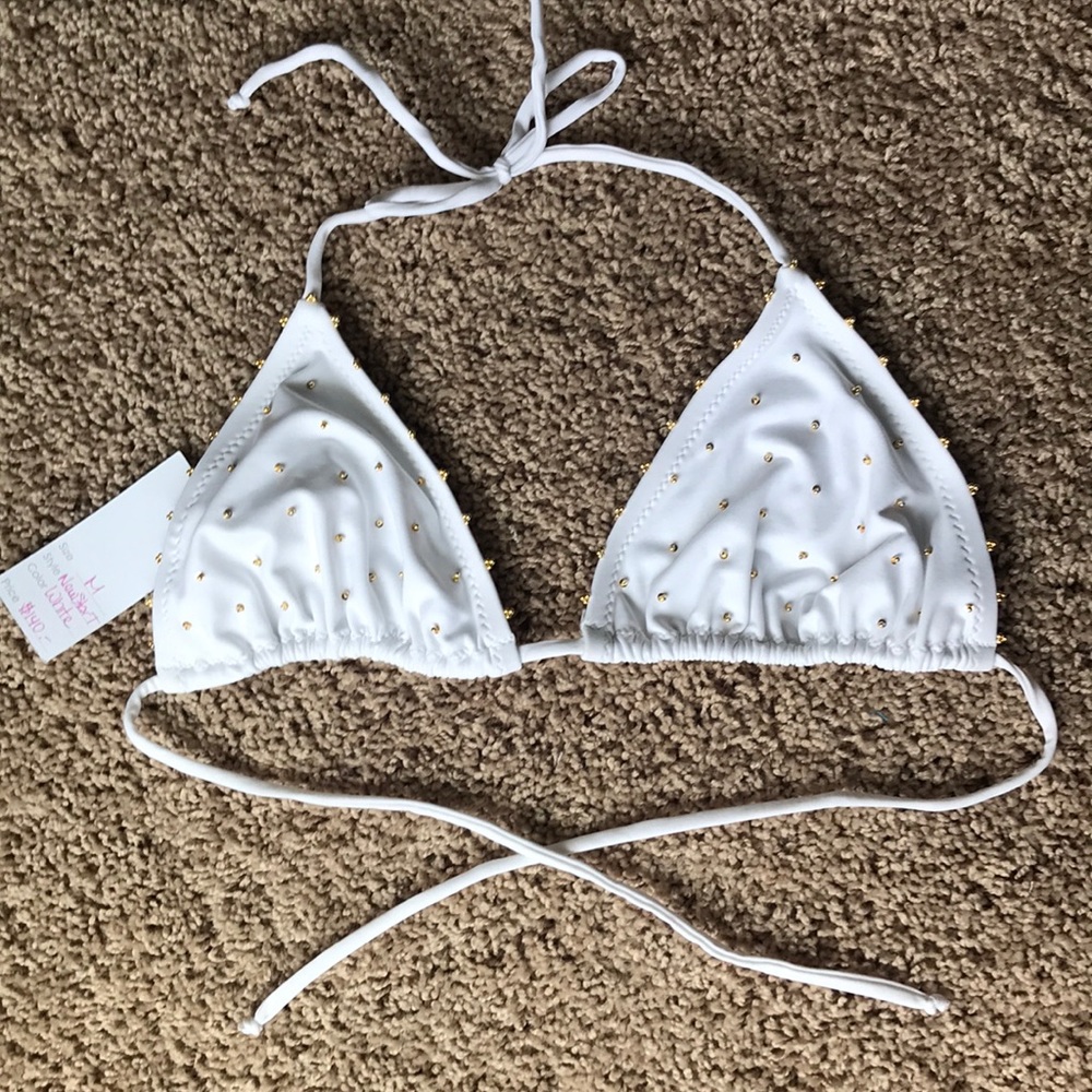 White w/ Gold Beaded Bikini Top